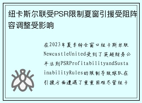 纽卡斯尔联受PSR限制夏窗引援受阻阵容调整受影响